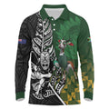 New Zealand and South Africa Rugby Custom Long Sleeve Polo Shirt Maori Tiki Fern Springboks Kente Pattern - Aussie Hoodie