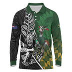 New Zealand and South Africa Rugby Custom Long Sleeve Polo Shirt Maori Tiki Fern Springboks Kente Pattern - Aussie Hoodie