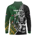 New Zealand and South Africa Rugby Custom Long Sleeve Polo Shirt Maori Tiki Fern Springboks Kente Pattern - Aussie Hoodie