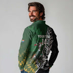 New Zealand and South Africa Rugby Custom Long Sleeve Polo Shirt Maori Tiki Fern Springboks Kente Pattern - Aussie Hoodie