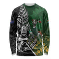 New Zealand and South Africa Rugby Custom Long Sleeve Shirt Maori Tiki Fern Springboks Kente Pattern - Aussie Hoodie
