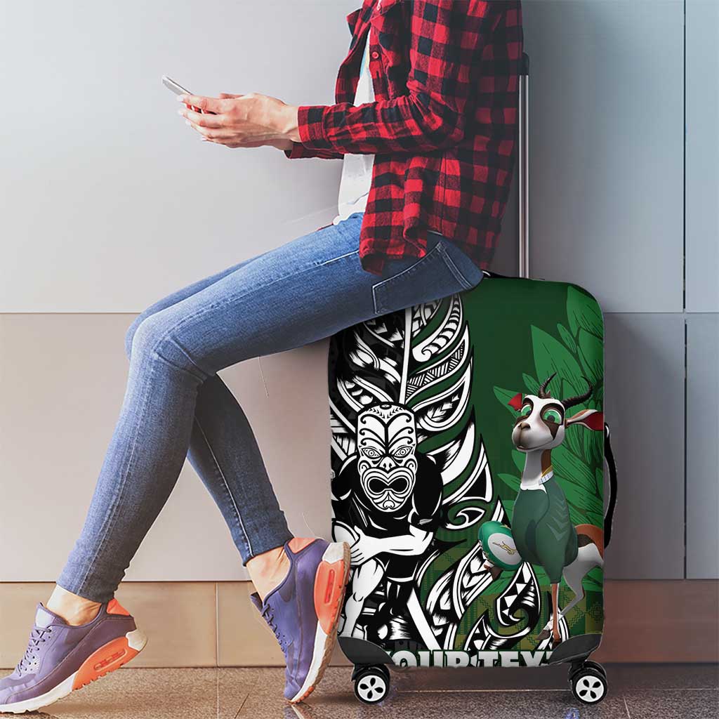 New Zealand and South Africa Rugby Custom Luggage Cover Maori Tiki Fern Springboks Kente Pattern - Aussie Hoodie