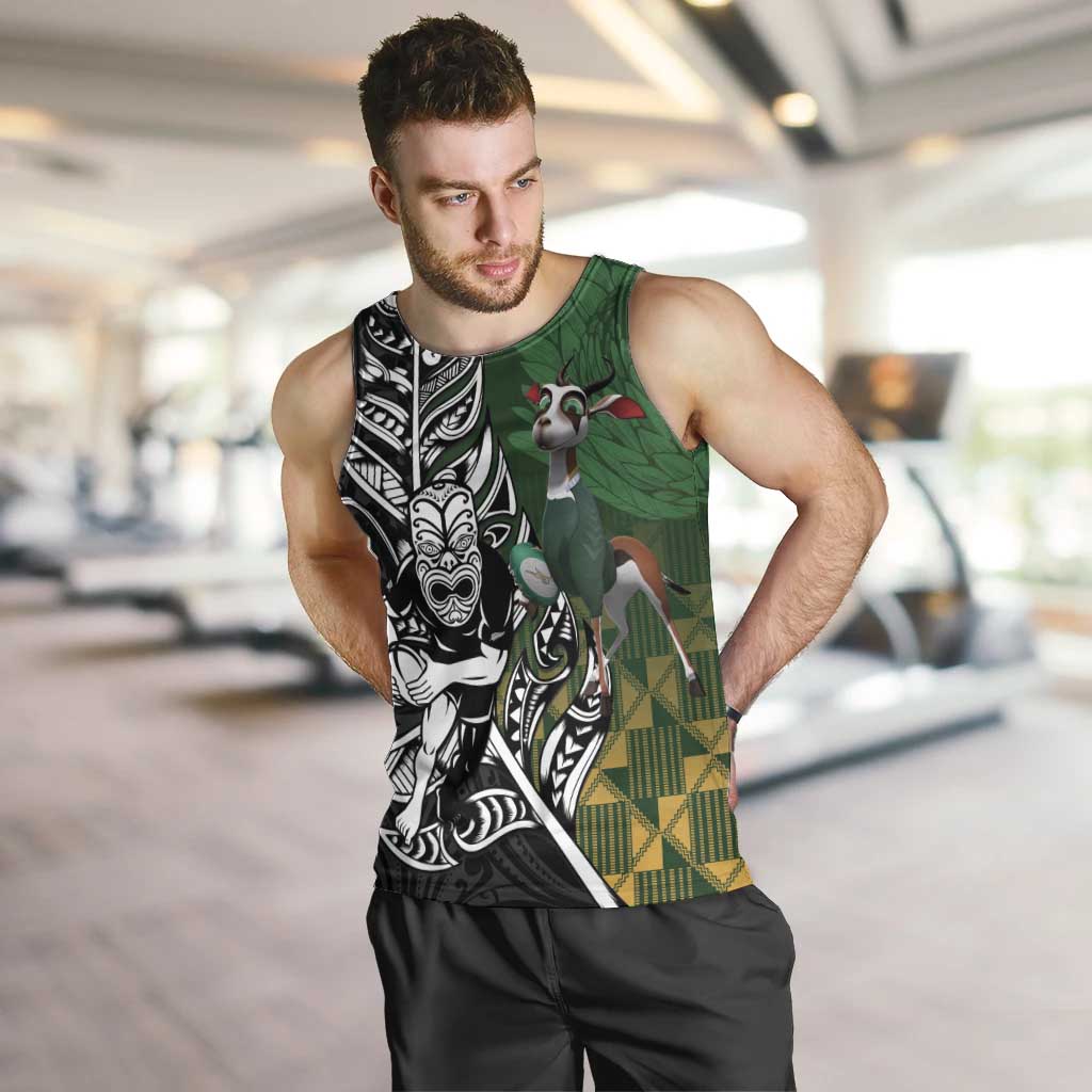 New Zealand and South Africa Rugby Custom Men Tank Top Maori Tiki Fern Springboks Kente Pattern - Aussie Hoodie