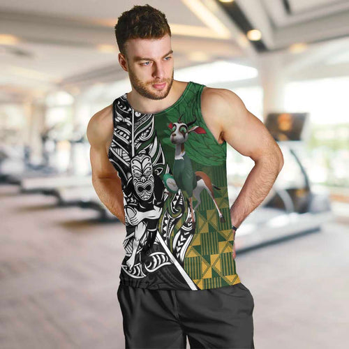 New Zealand and South Africa Rugby Custom Men Tank Top Maori Tiki Fern Springboks Kente Pattern - Aussie Hoodie