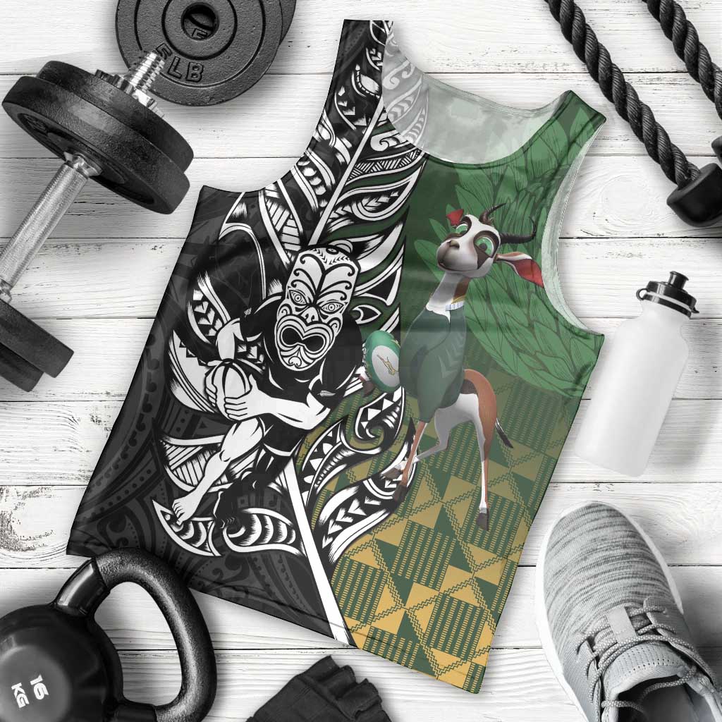 New Zealand and South Africa Rugby Custom Men Tank Top Maori Tiki Fern Springboks Kente Pattern - Aussie Hoodie
