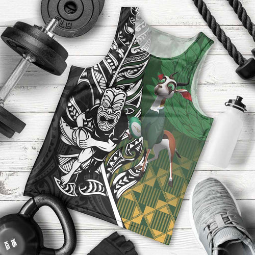 New Zealand and South Africa Rugby Custom Men Tank Top Maori Tiki Fern Springboks Kente Pattern - Aussie Hoodie