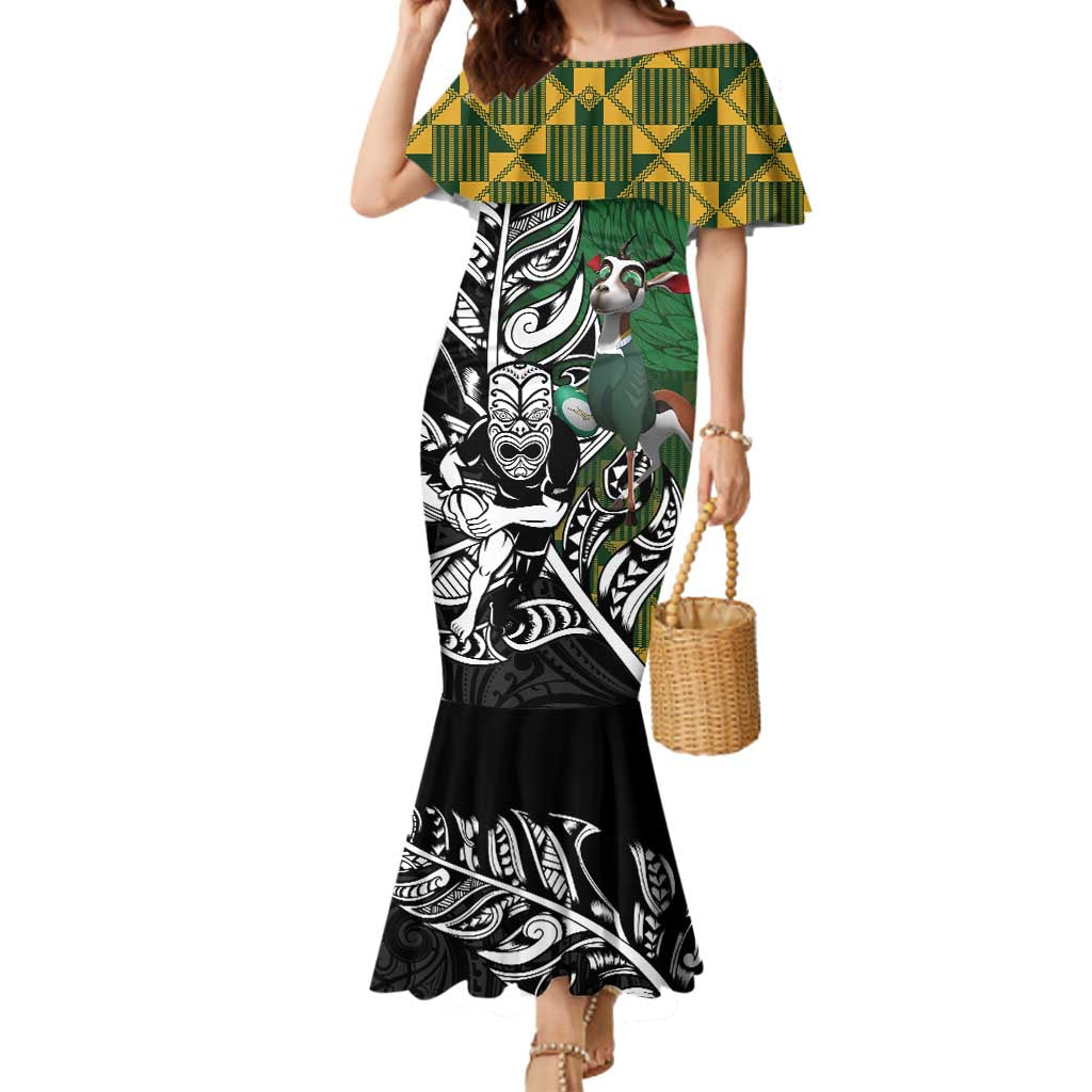 New Zealand and South Africa Rugby Custom Mermaid Dress Maori Tiki Fern Springboks Kente Pattern - Aussie Hoodie