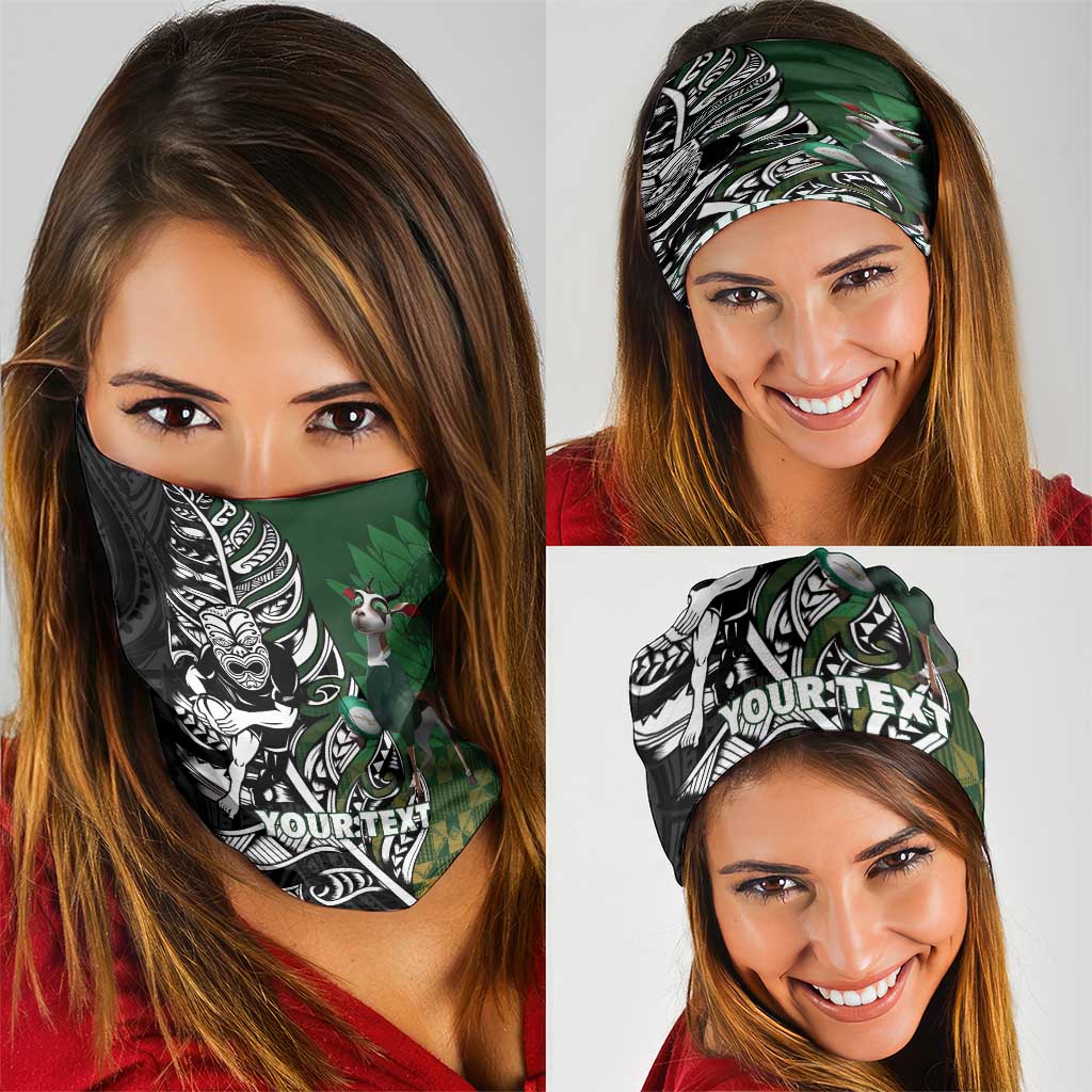 New Zealand and South Africa Rugby Custom Neck Gaiter Maori Tiki Fern Springboks Kente Pattern - Aussie Hoodie