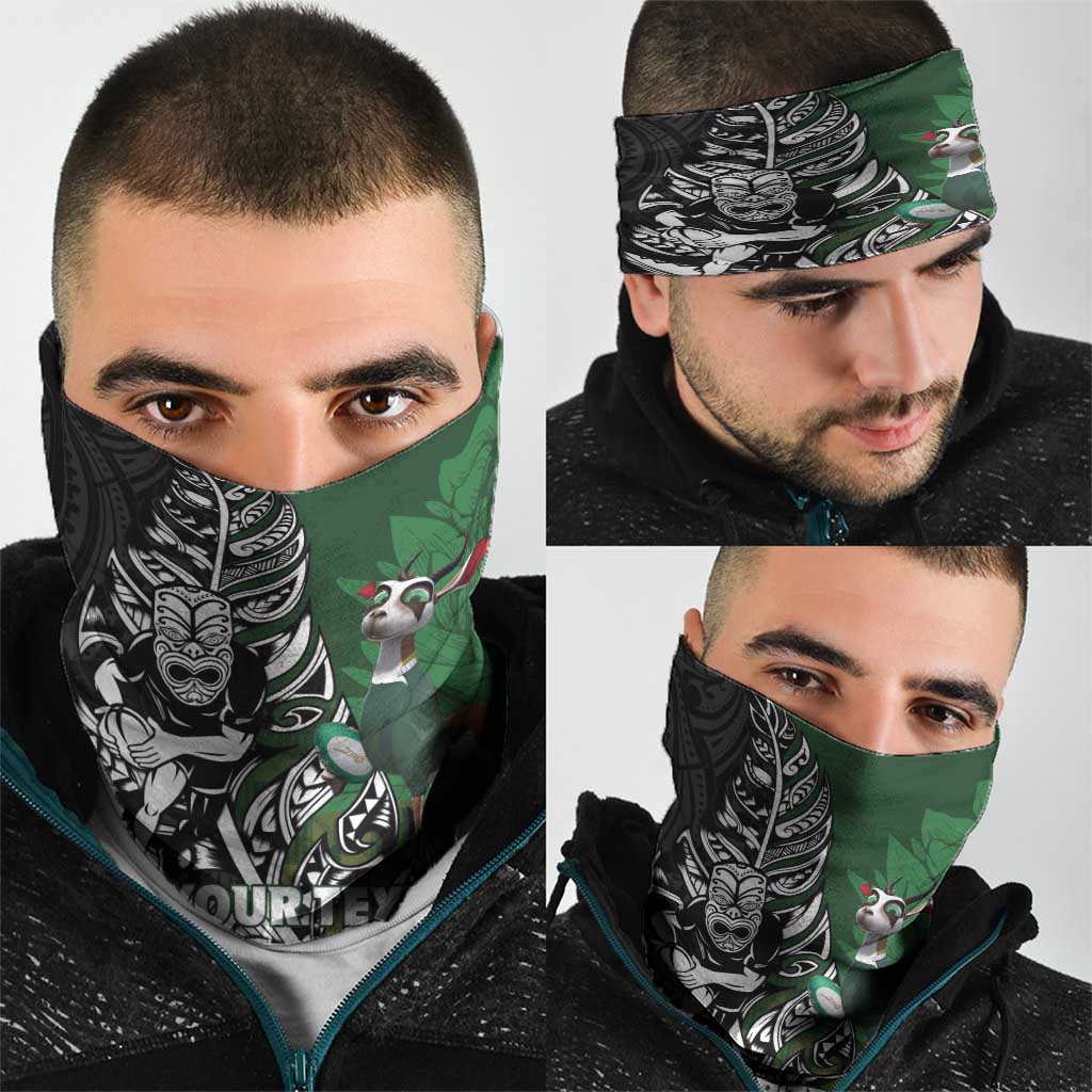 New Zealand and South Africa Rugby Custom Neck Gaiter Maori Tiki Fern Springboks Kente Pattern - Aussie Hoodie