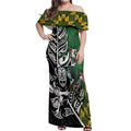 New Zealand and South Africa Rugby Custom Off Shoulder Maxi Dress Maori Tiki Fern Springboks Kente Pattern - Aussie Hoodie