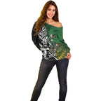 New Zealand and South Africa Rugby Custom Off Shoulder Sweater Maori Tiki Fern Springboks Kente Pattern - Aussie Hoodie