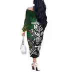 New Zealand and South Africa Rugby Custom Off The Shoulder Long Sleeve Dress Maori Tiki Fern Springboks Kente Pattern - Aussie Hoodie
