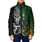 New Zealand and South Africa Rugby Custom Padded Jacket Maori Tiki Fern Springboks Kente Pattern - Aussie Hoodie
