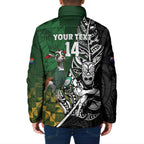 New Zealand and South Africa Rugby Custom Padded Jacket Maori Tiki Fern Springboks Kente Pattern - Aussie Hoodie