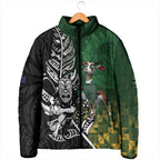 New Zealand and South Africa Rugby Custom Padded Jacket Maori Tiki Fern Springboks Kente Pattern - Aussie Hoodie
