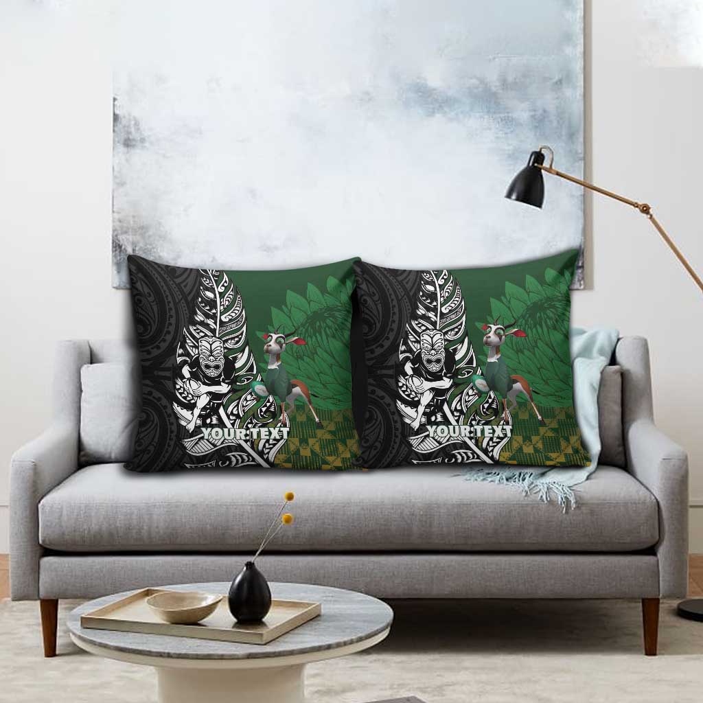 New Zealand and South Africa Rugby Custom Pillow Cover Maori Tiki Fern Springboks Kente Pattern - Aussie Hoodie