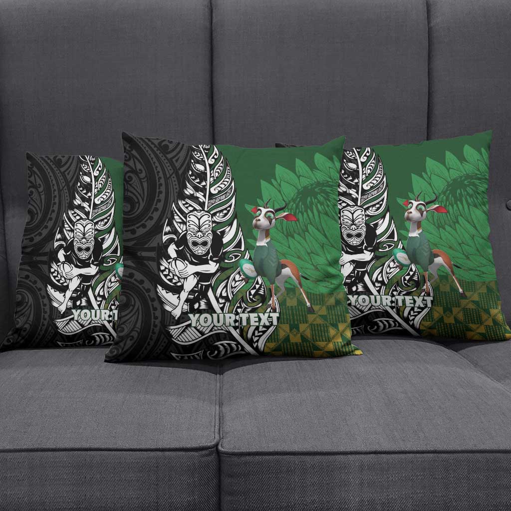New Zealand and South Africa Rugby Custom Pillow Cover Maori Tiki Fern Springboks Kente Pattern - Aussie Hoodie