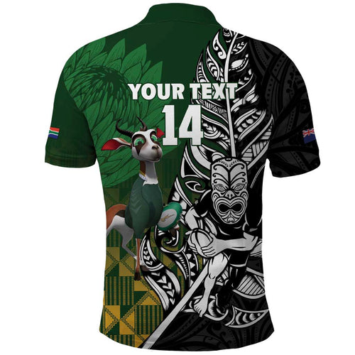 New Zealand and South Africa Rugby Custom Polo Shirt Maori Tiki Fern Springboks Kente Pattern - Aussie Hoodie