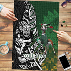New Zealand and South Africa Rugby Custom Puzzle Maori Tiki Fern Springboks Kente Pattern - Aussie Hoodie