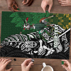 New Zealand and South Africa Rugby Custom Puzzle Maori Tiki Fern Springboks Kente Pattern - Aussie Hoodie