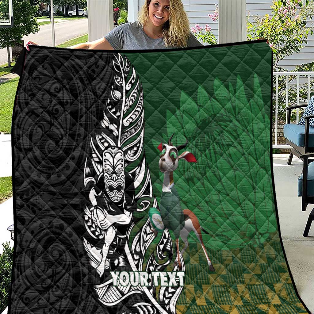 New Zealand and South Africa Rugby Custom Quilt Maori Tiki Fern Springboks Kente Pattern - Aussie Hoodie