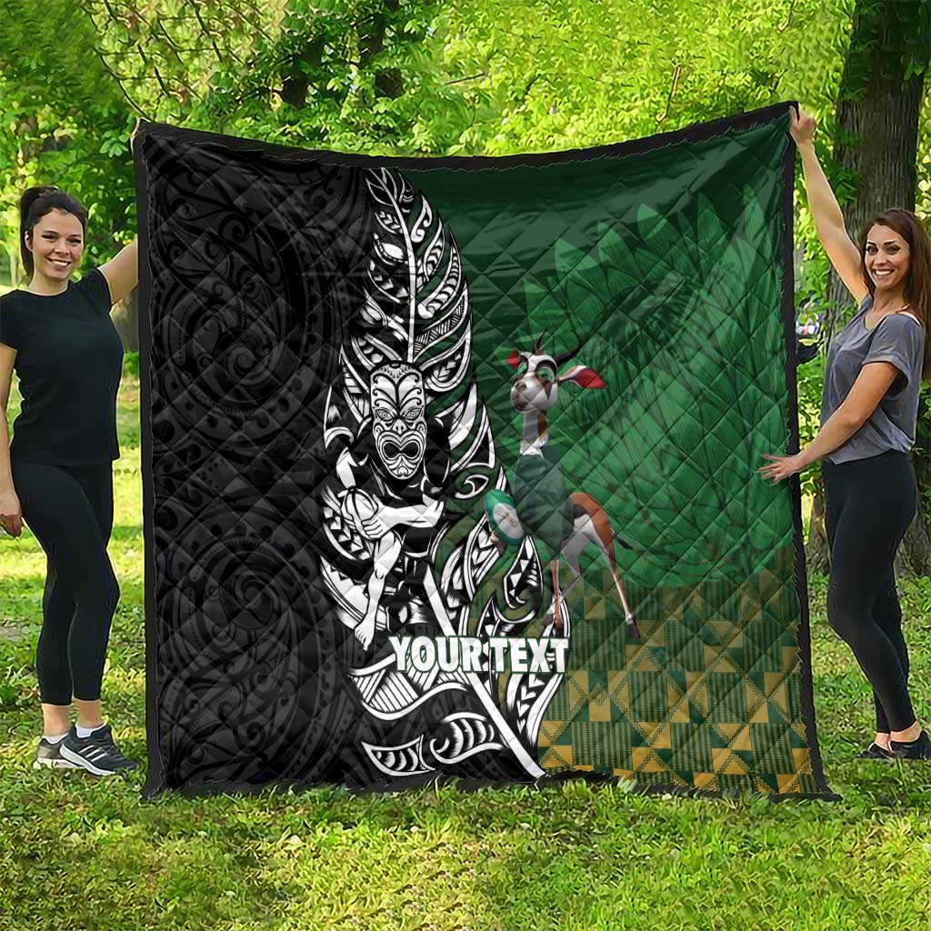 New Zealand and South Africa Rugby Custom Quilt Maori Tiki Fern Springboks Kente Pattern - Aussie Hoodie