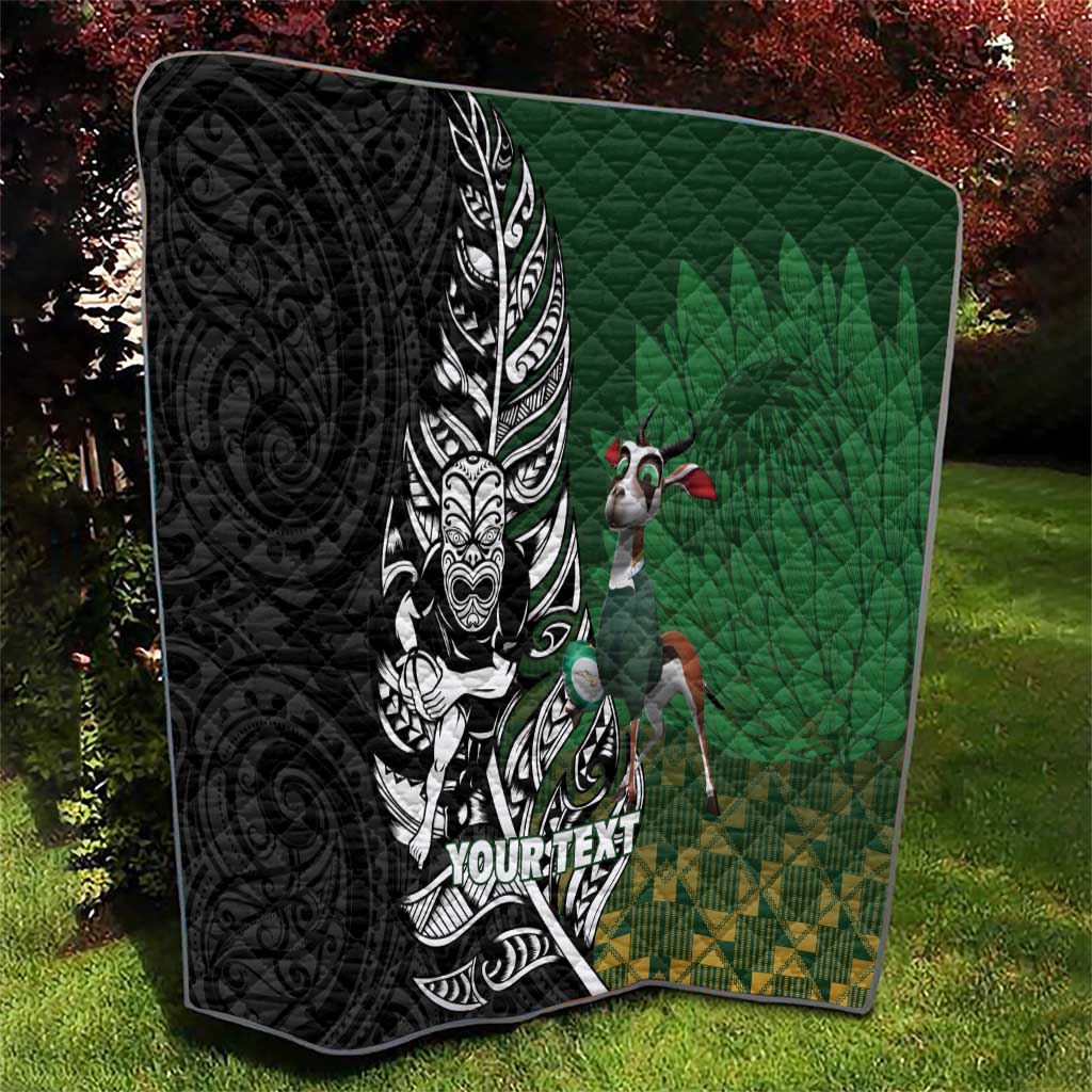 New Zealand and South Africa Rugby Custom Quilt Maori Tiki Fern Springboks Kente Pattern - Aussie Hoodie