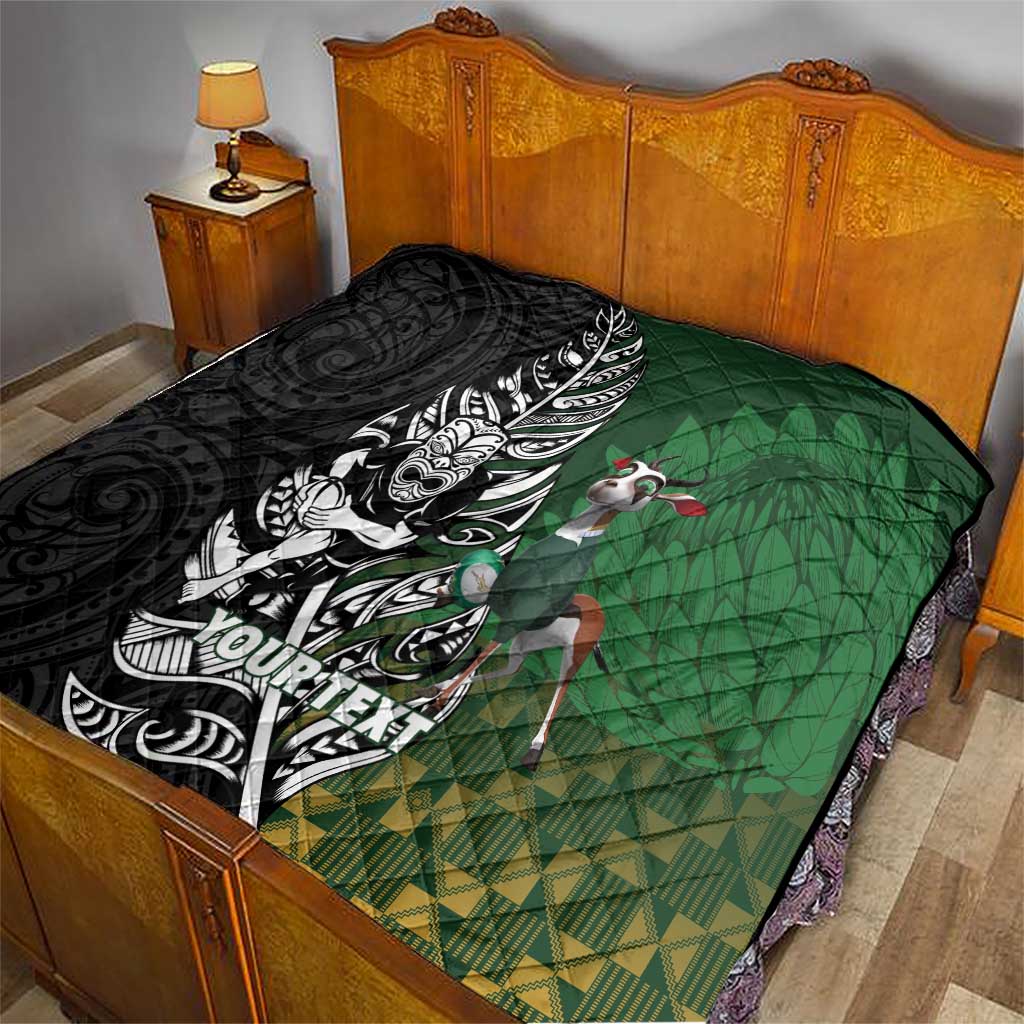 New Zealand and South Africa Rugby Custom Quilt Maori Tiki Fern Springboks Kente Pattern - Aussie Hoodie
