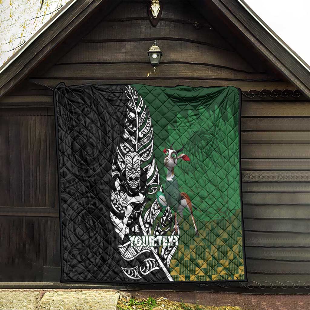 New Zealand and South Africa Rugby Custom Quilt Maori Tiki Fern Springboks Kente Pattern - Aussie Hoodie