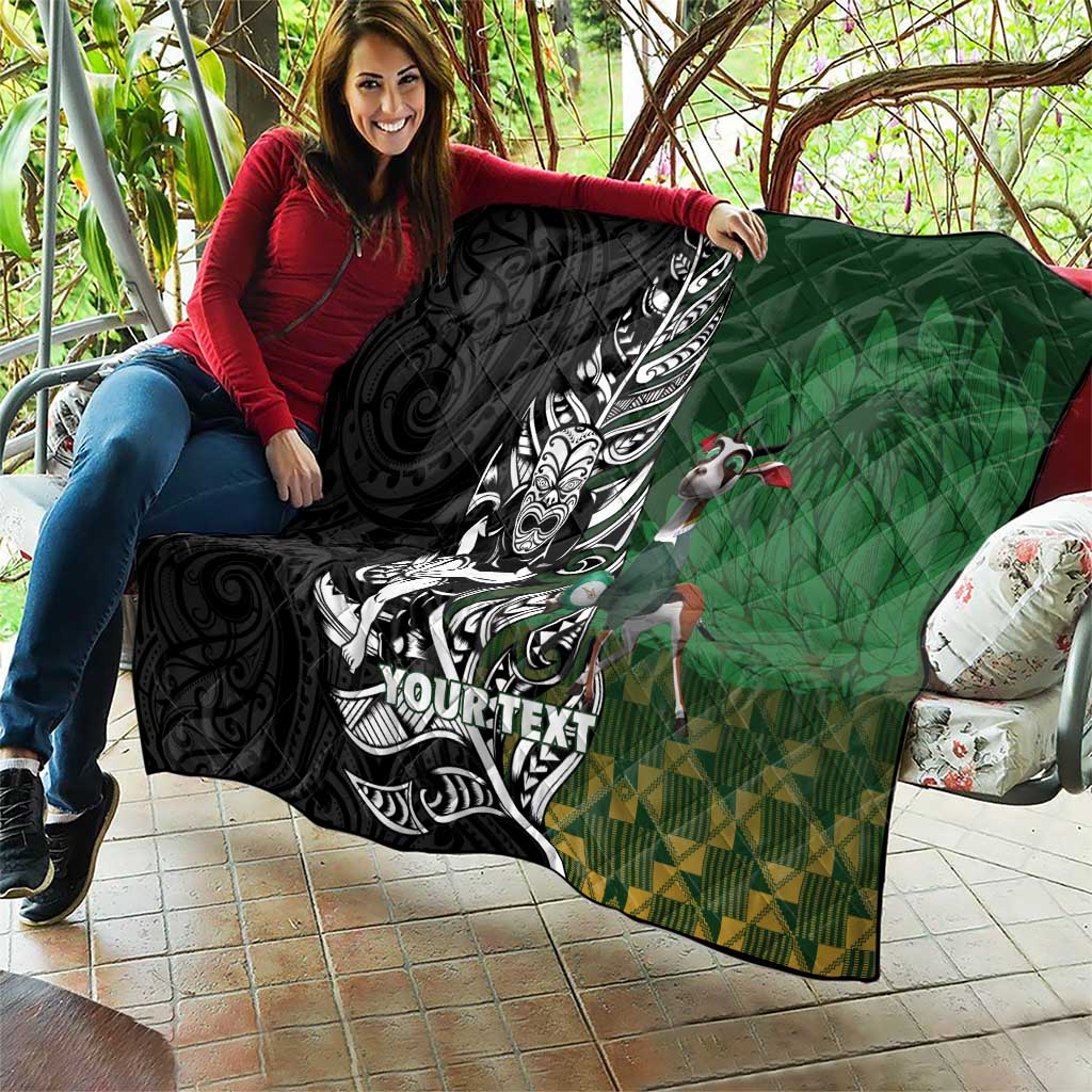 New Zealand and South Africa Rugby Custom Quilt Maori Tiki Fern Springboks Kente Pattern - Aussie Hoodie