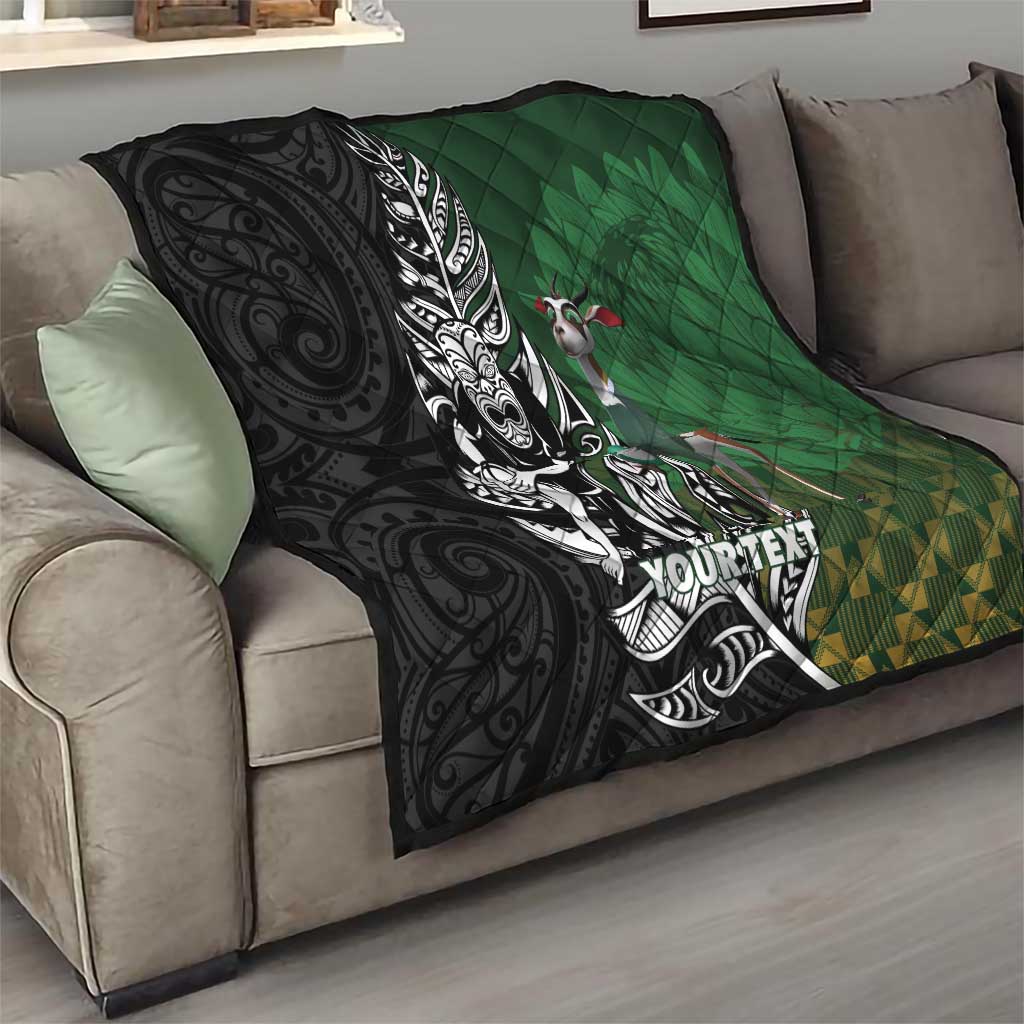 New Zealand and South Africa Rugby Custom Quilt Maori Tiki Fern Springboks Kente Pattern - Aussie Hoodie
