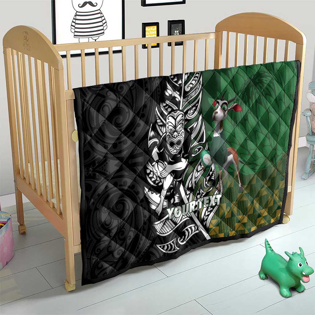New Zealand and South Africa Rugby Custom Quilt Maori Tiki Fern Springboks Kente Pattern - Aussie Hoodie