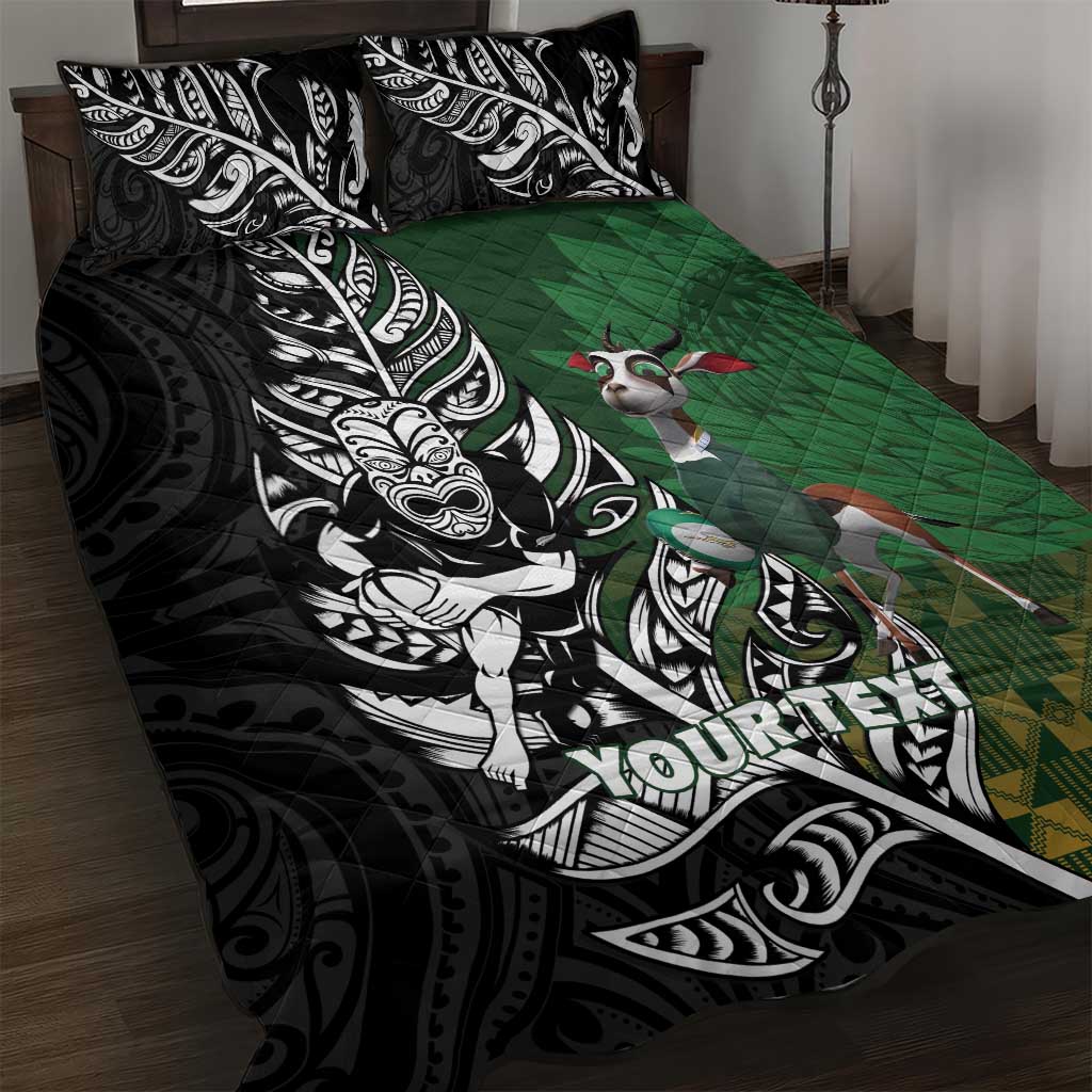 New Zealand and South Africa Rugby Custom Quilt Bed Set Maori Tiki Fern Springboks Kente Pattern - Aussie Hoodie