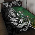 New Zealand and South Africa Rugby Custom Quilt Bed Set Maori Tiki Fern Springboks Kente Pattern - Aussie Hoodie