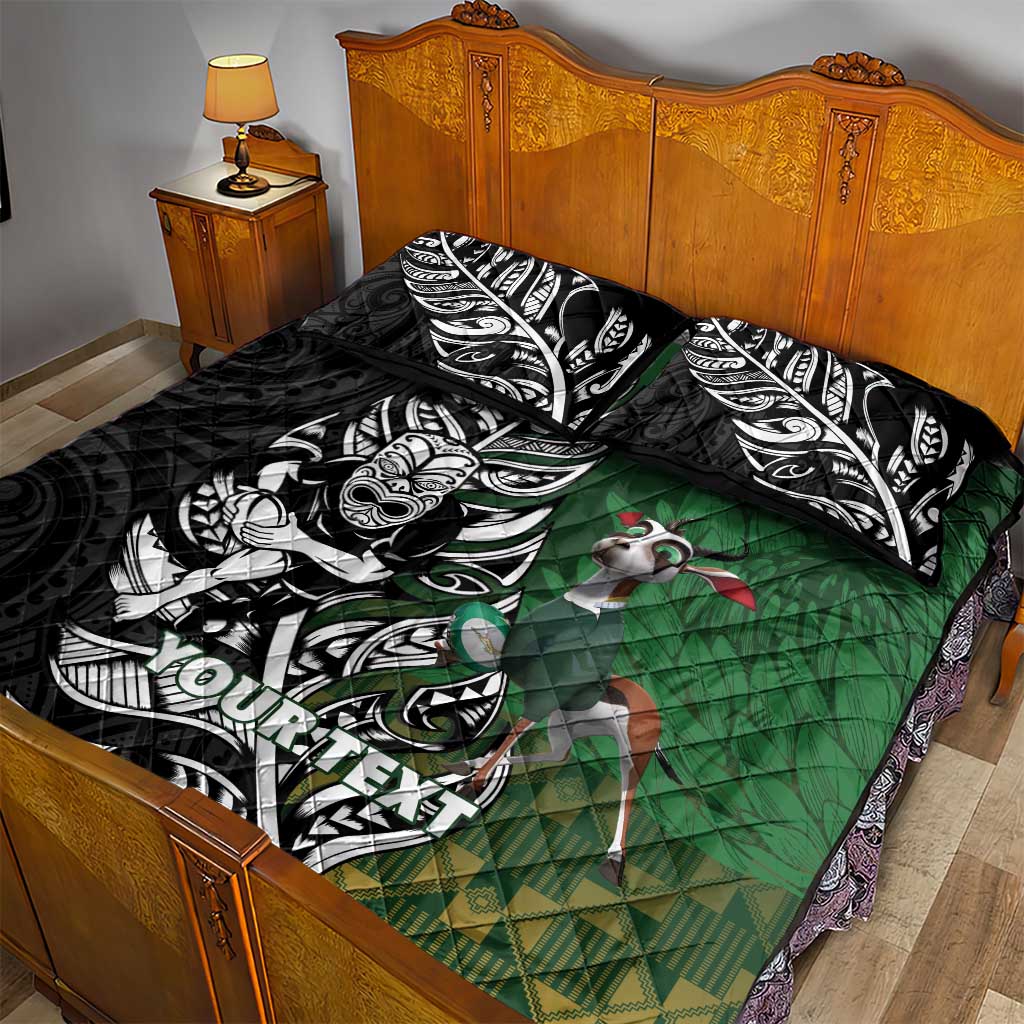 New Zealand and South Africa Rugby Custom Quilt Bed Set Maori Tiki Fern Springboks Kente Pattern - Aussie Hoodie
