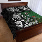 New Zealand and South Africa Rugby Custom Quilt Bed Set Maori Tiki Fern Springboks Kente Pattern - Aussie Hoodie