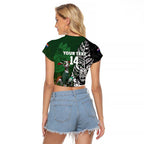 New Zealand and South Africa Rugby Custom Raglan Cropped T Shirt Maori Tiki Fern Springboks Kente Pattern - Aussie Hoodie
