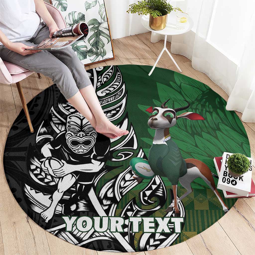 New Zealand and South Africa Rugby Custom Round Carpet Maori Tiki Fern Springboks Kente Pattern - Aussie Hoodie