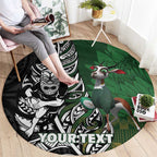 New Zealand and South Africa Rugby Custom Round Carpet Maori Tiki Fern Springboks Kente Pattern - Aussie Hoodie