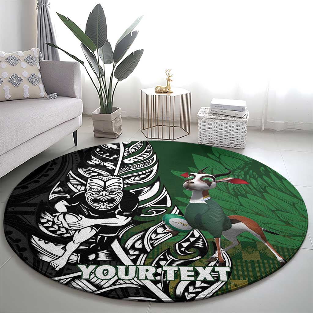 New Zealand and South Africa Rugby Custom Round Carpet Maori Tiki Fern Springboks Kente Pattern - Aussie Hoodie