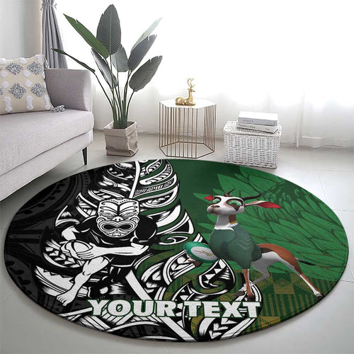 New Zealand and South Africa Rugby Custom Round Carpet Maori Tiki Fern Springboks Kente Pattern - Aussie Hoodie