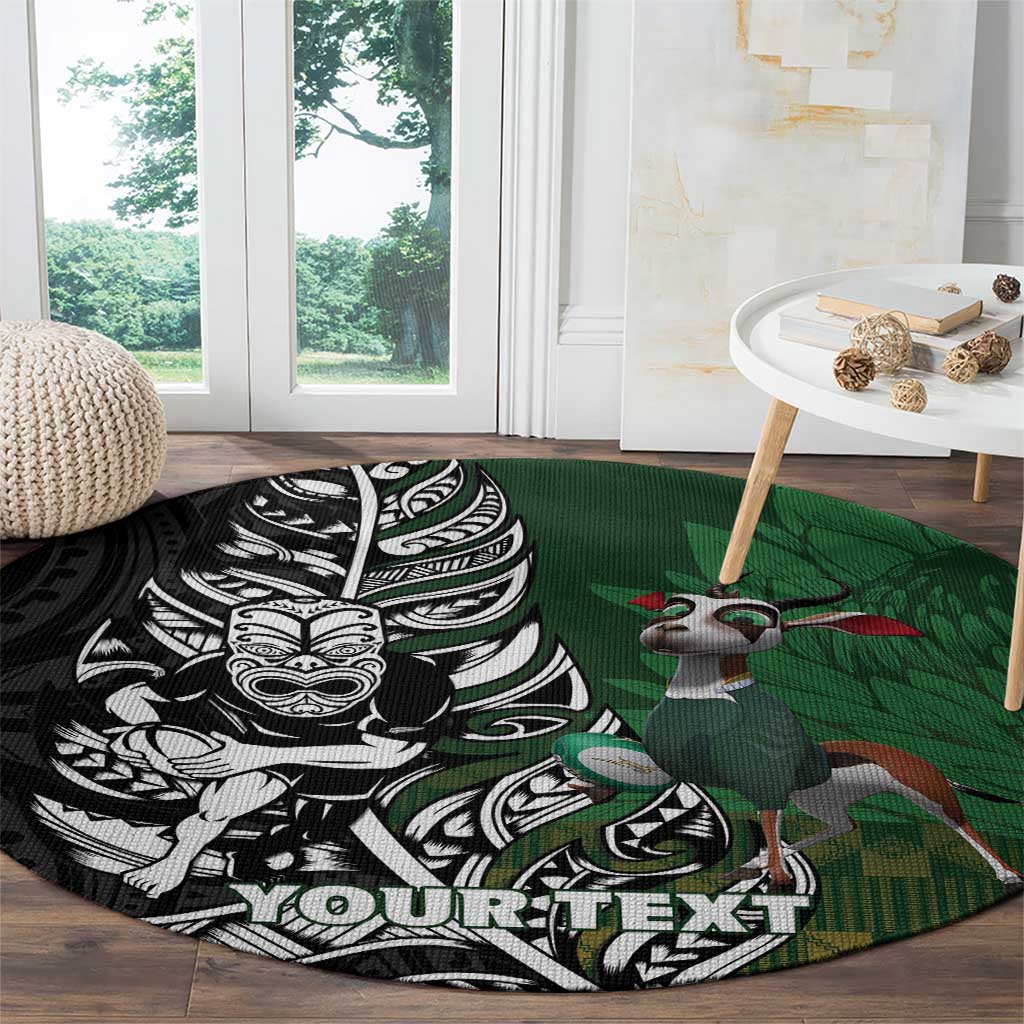 New Zealand and South Africa Rugby Custom Round Carpet Maori Tiki Fern Springboks Kente Pattern - Aussie Hoodie