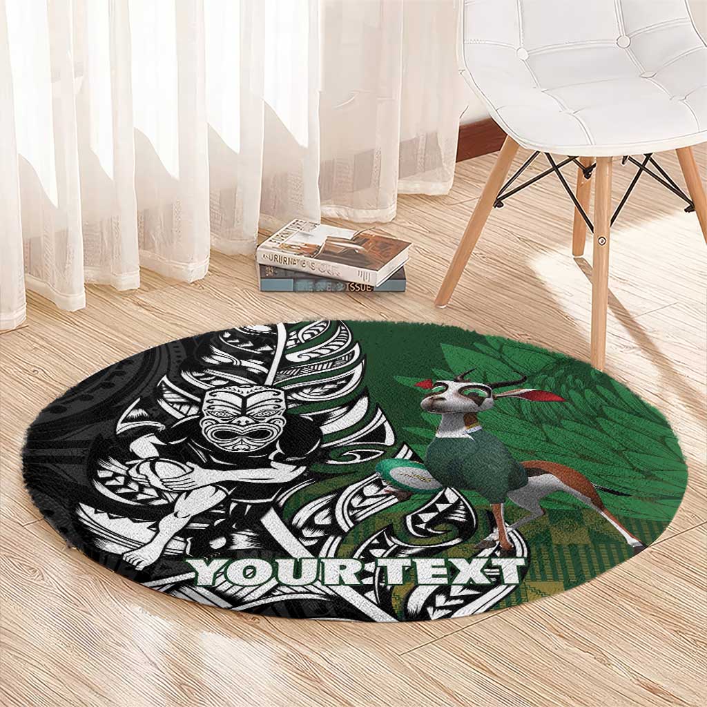 New Zealand and South Africa Rugby Custom Round Carpet Maori Tiki Fern Springboks Kente Pattern - Aussie Hoodie