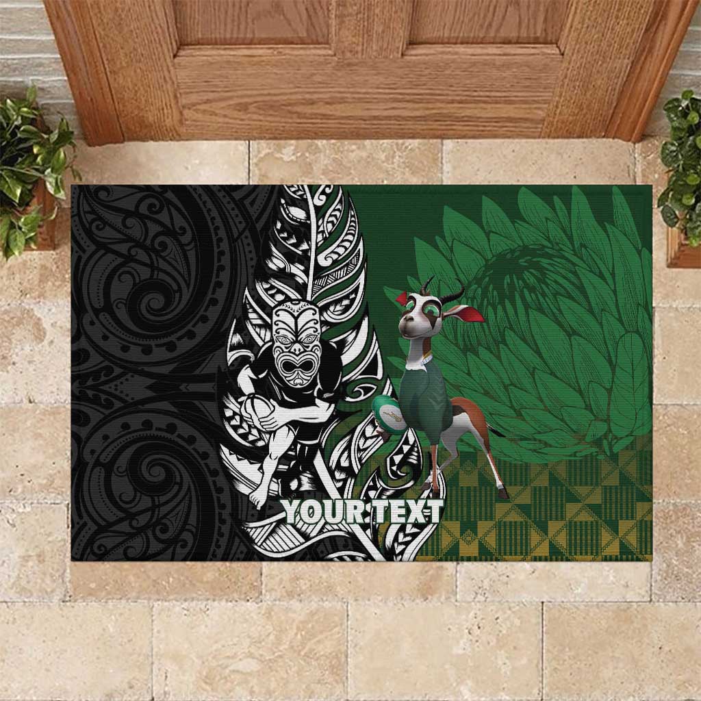 New Zealand and South Africa Rugby Custom Rubber Doormat Maori Tiki Fern Springboks Kente Pattern - Aussie Hoodie