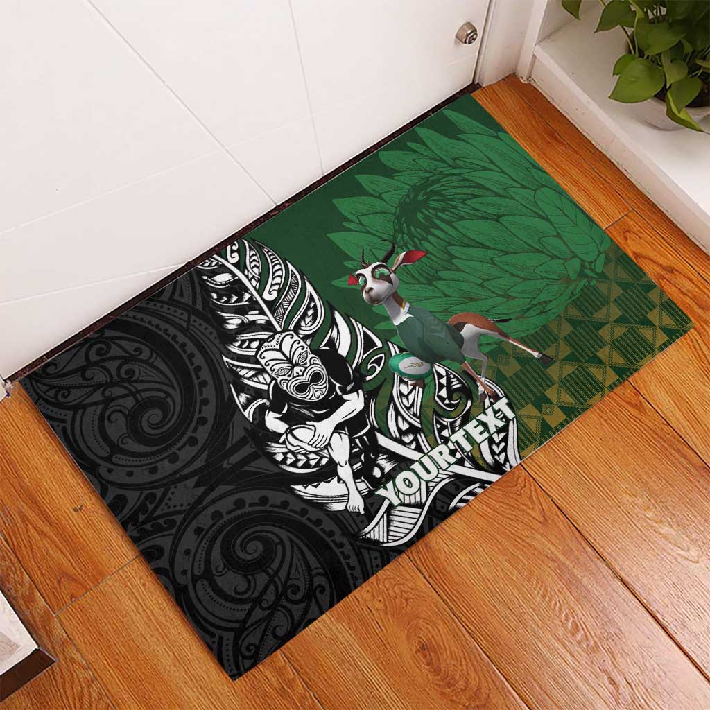 New Zealand and South Africa Rugby Custom Rubber Doormat Maori Tiki Fern Springboks Kente Pattern - Aussie Hoodie