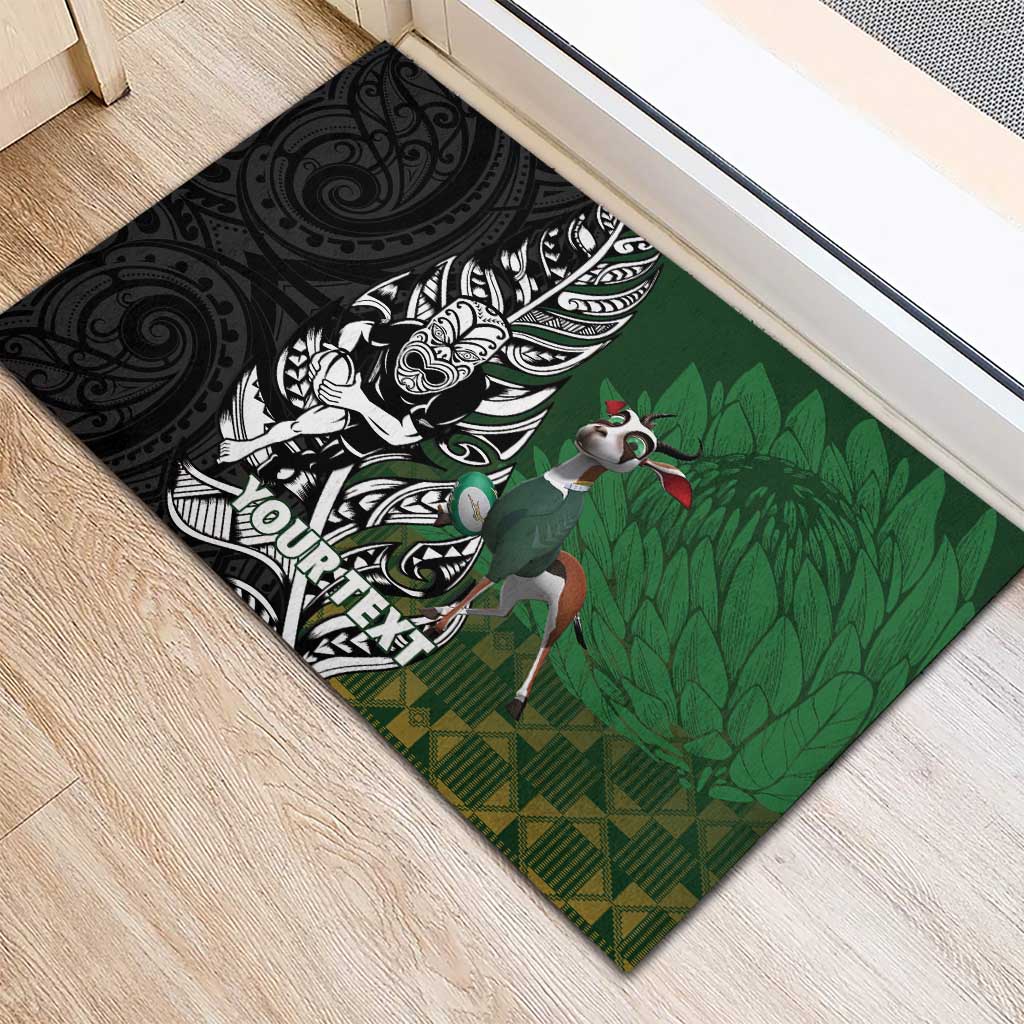 New Zealand and South Africa Rugby Custom Rubber Doormat Maori Tiki Fern Springboks Kente Pattern - Aussie Hoodie