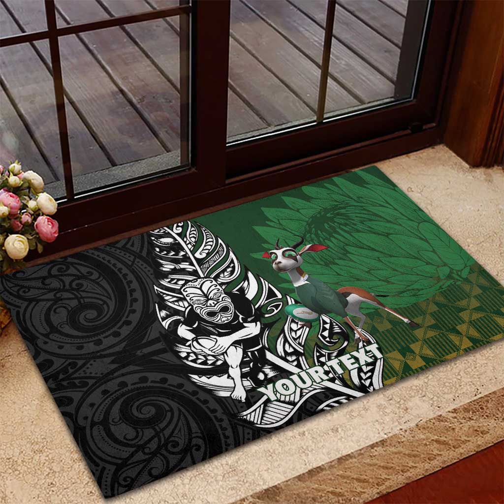 New Zealand and South Africa Rugby Custom Rubber Doormat Maori Tiki Fern Springboks Kente Pattern - Aussie Hoodie