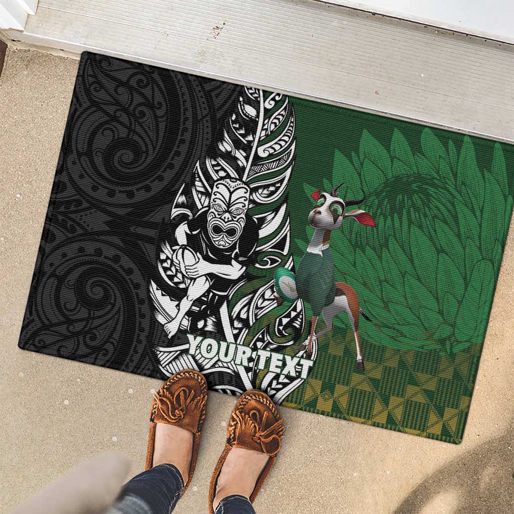 New Zealand and South Africa Rugby Custom Rubber Doormat Maori Tiki Fern Springboks Kente Pattern - Aussie Hoodie
