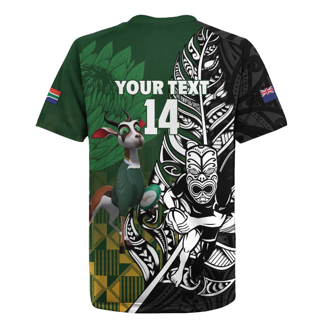 New Zealand and South Africa Rugby Custom Rugby Jersey Maori Tiki Fern Springboks Kente Pattern - Aussie Hoodie