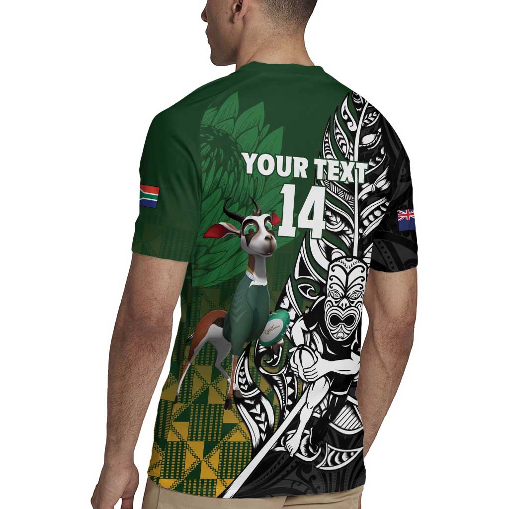 New Zealand and South Africa Rugby Custom Rugby Jersey Maori Tiki Fern Springboks Kente Pattern - Aussie Hoodie
